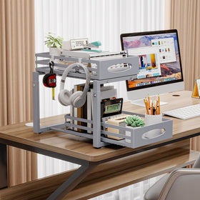 Mixeshop under-sink organizer 2-tier in kitchen cabinet showcasing enhanced organization.