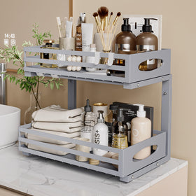 Mixeshop under-sink organizer 2-tier storage-organization emphasizes clutter reduction.