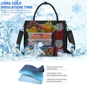 MIYCOO lunch bag front pocket holds phone and wallet securely.