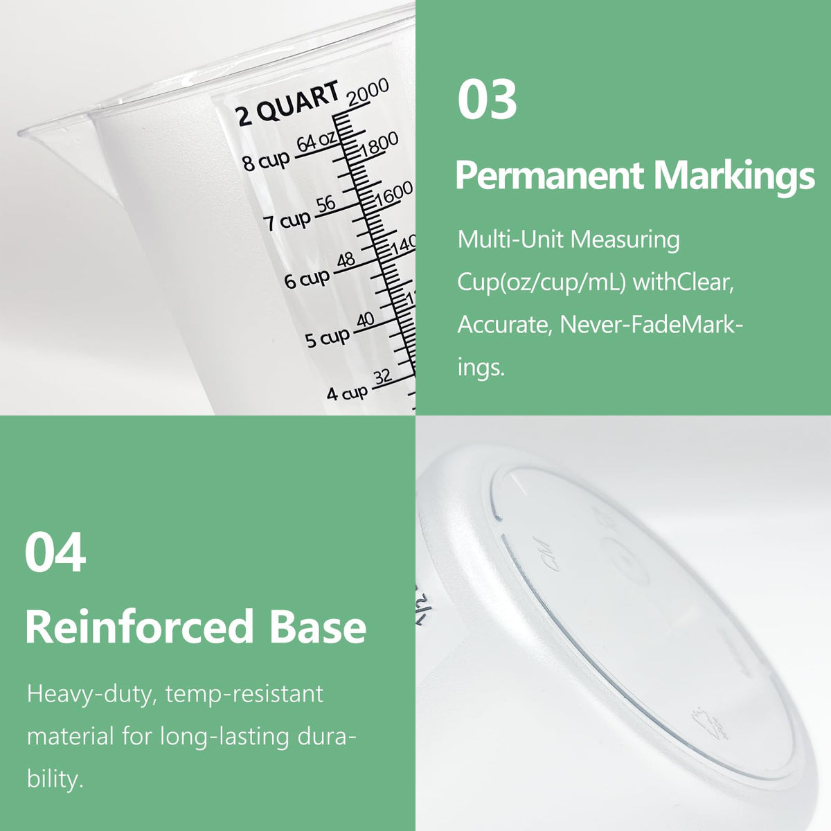 Non-slip, spill-free design on MiziDo measuring cup reduces drips during transfer