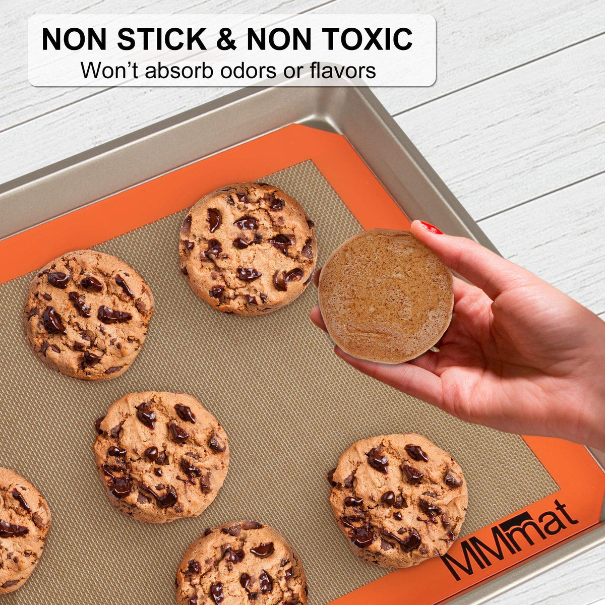 MMMAT half-sheet size fits standard pans for pizzas and cookies.