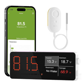 MOCREO WiFi fridge thermometer display shows real-time temperature for proactive food safety.