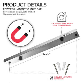 Modern Innovations stainless steel knife bar showcases a sleek, durable storage solution.