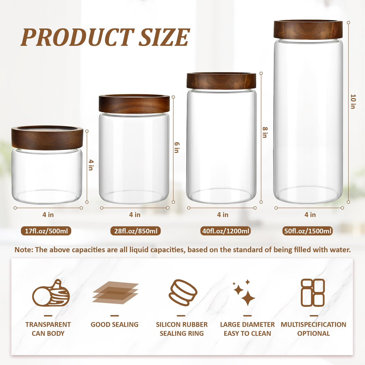 Moladri large-capacity glass canister suitable for flour or sugar