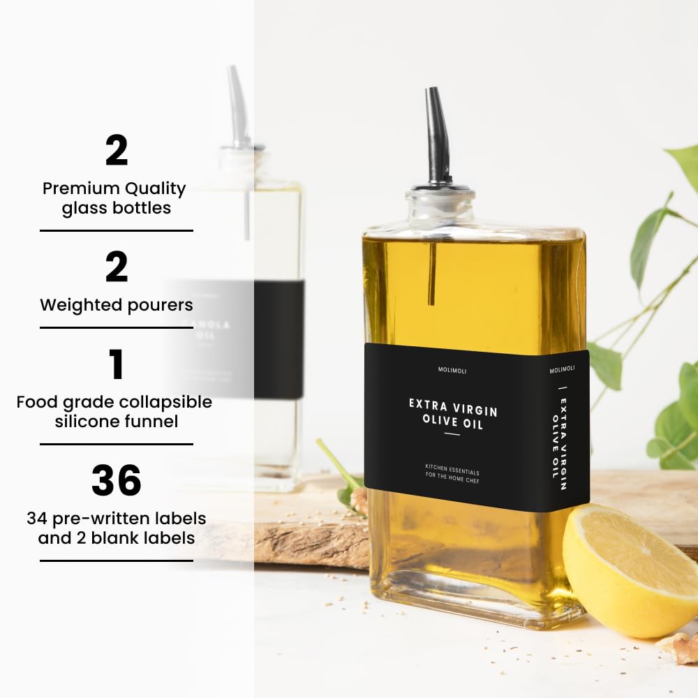 Two 500ml glass bottles by Molimoli for organized oil and sauce storage
