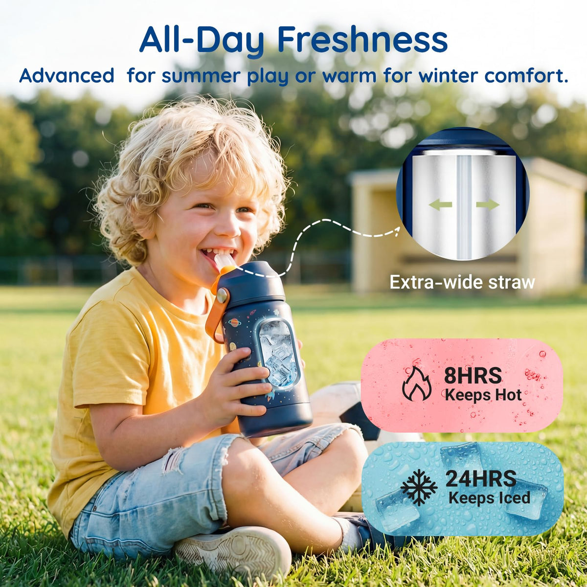 Mommore 12 oz stainless steel bottle—leak-proof lid for backpacks and lunch bags.