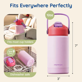 Mommore insulated water bottle 12oz side view keeps drinks cold