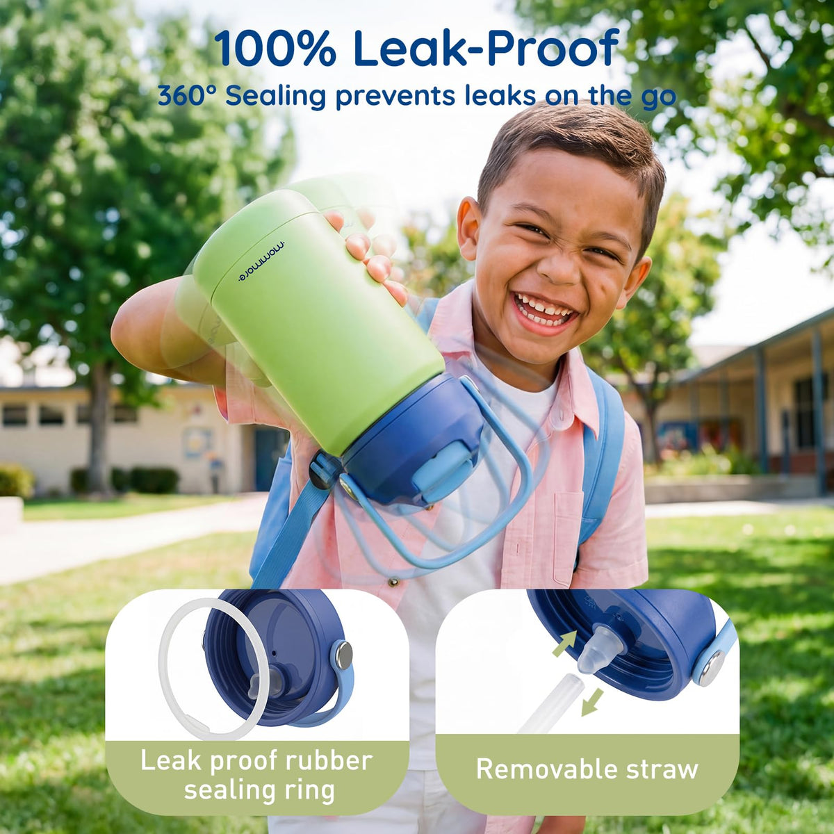 Mommore school-friendly bottle—compact size fits backpacks for quick hydration.