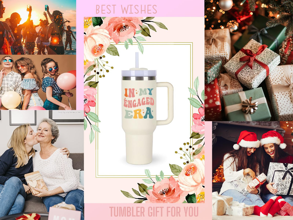 momocici gift ready engagement tumbler for bridal showers.