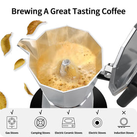 Built-in safety valve on Mongdio moka pot for controlled extraction