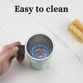 Mongdio self-stirring mug compact battery indicator for travel readiness.