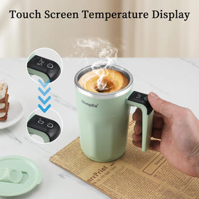 Mongdio self-stirring mug magnetic stirring mechanism blends beverages smoothly.