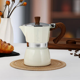 Mongdio white stovetop espresso maker ready for espresso-style brewing