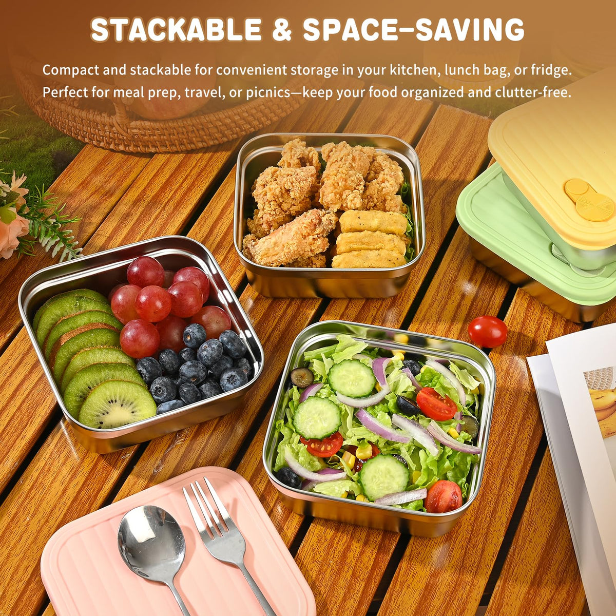 monoan 20oz sandwich container green lid — color-coded lid for quick meal sorting.