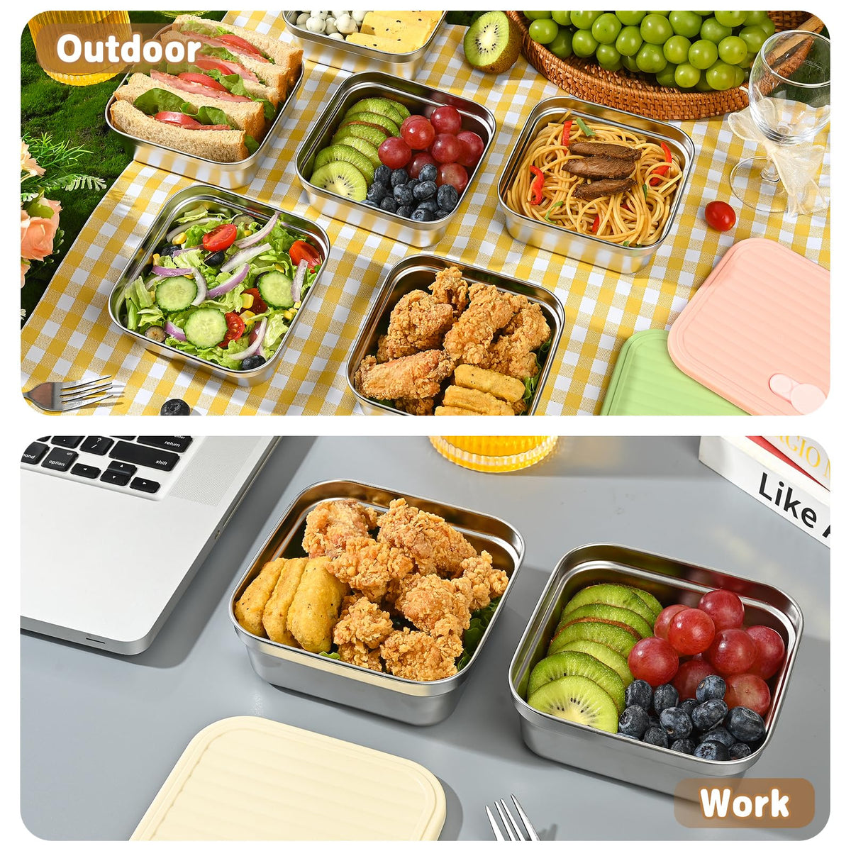 monoan 20oz sandwich container pink lid — stackable design saves fridge space.