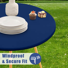 Moosfor round tablecloth with durable stitching and stretch for a stable fit
