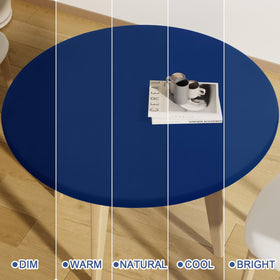 Moosfor navy round tablecloth is machine washable for quick refresh