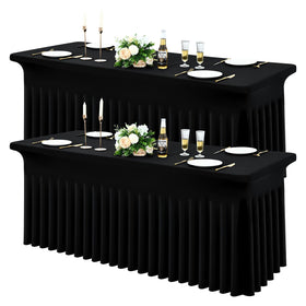 Moosfor spandex fitted tablecloth shows snug elastic fit on a 6ft table