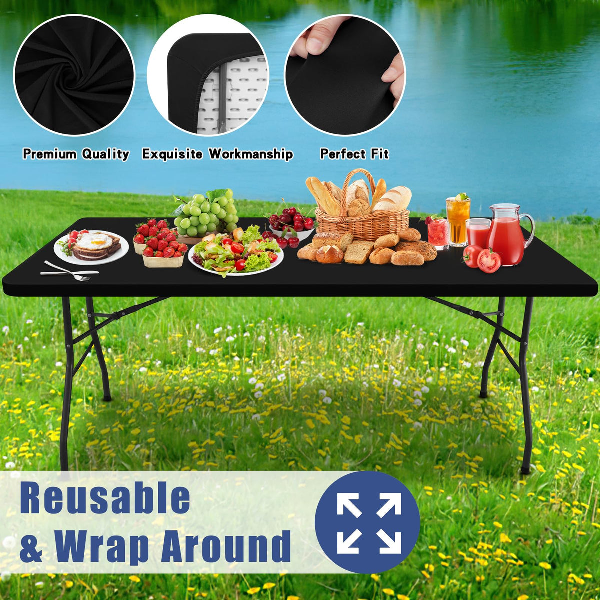 Moosfor spandex tablecloth machine washable for repeated use.