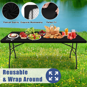 Moosfor spandex tablecloth machine washable for repeated use.