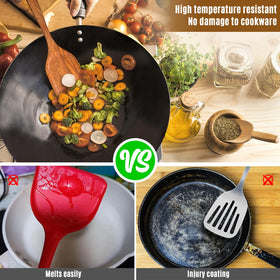 Mooues flat spatula in teak, smooth edges ideal for nonstick pans