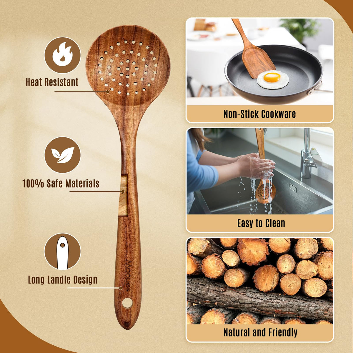 Mooues complete wooden utensils collection for versatile kitchen tasks
