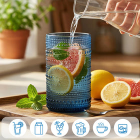 Moretoes vintage glassware emphasizes durable, colorfast design for everyday use.