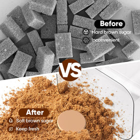 Moryimi brown sugar container with spoon attached for quick, clean scooping.