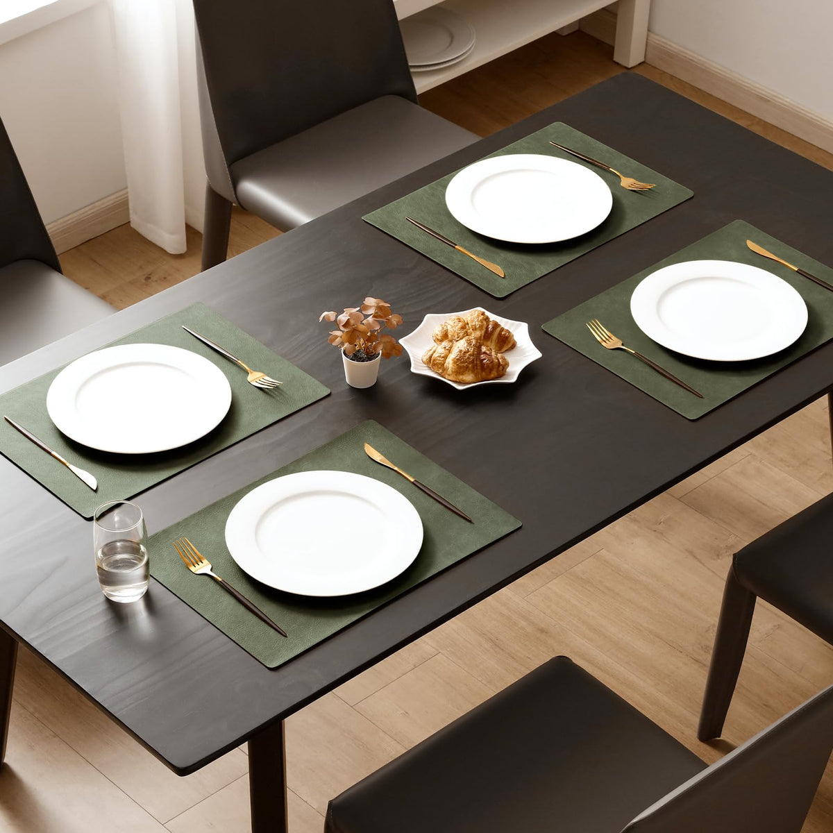 MOSAYT olive green placemats heat-resistant up to 212F guard hot dishes.