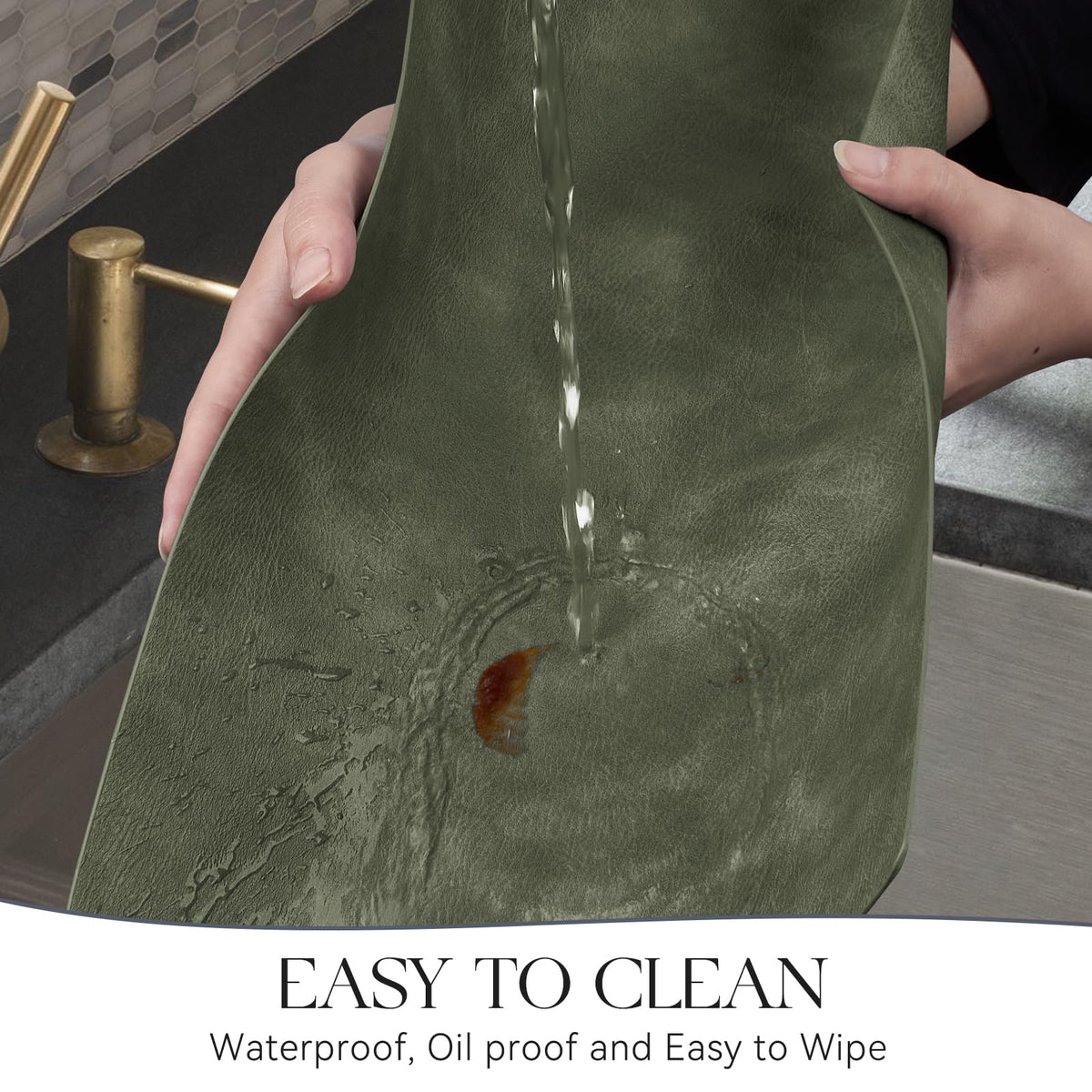 MOSAYT waterproof faux leather placemats olive green protect surfaces