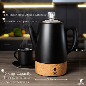 Moss & Stone compact electric percolator fits on small counters.