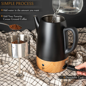 Moss & Stone percolator with cool-touch handle for safe, comfortable pouring.