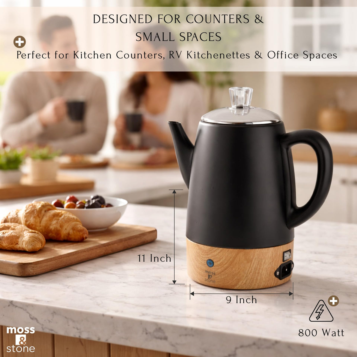 Moss & Stone removable filter basket simplifies cleaning and refilling.