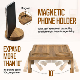MOTOVATEC arm tray with 360-degree phone holder for hands-free viewing.