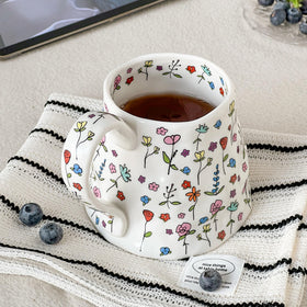 Movlen floral mug crafted from eco-friendly clay, ideal for coffee, tea, or cocoa rituals