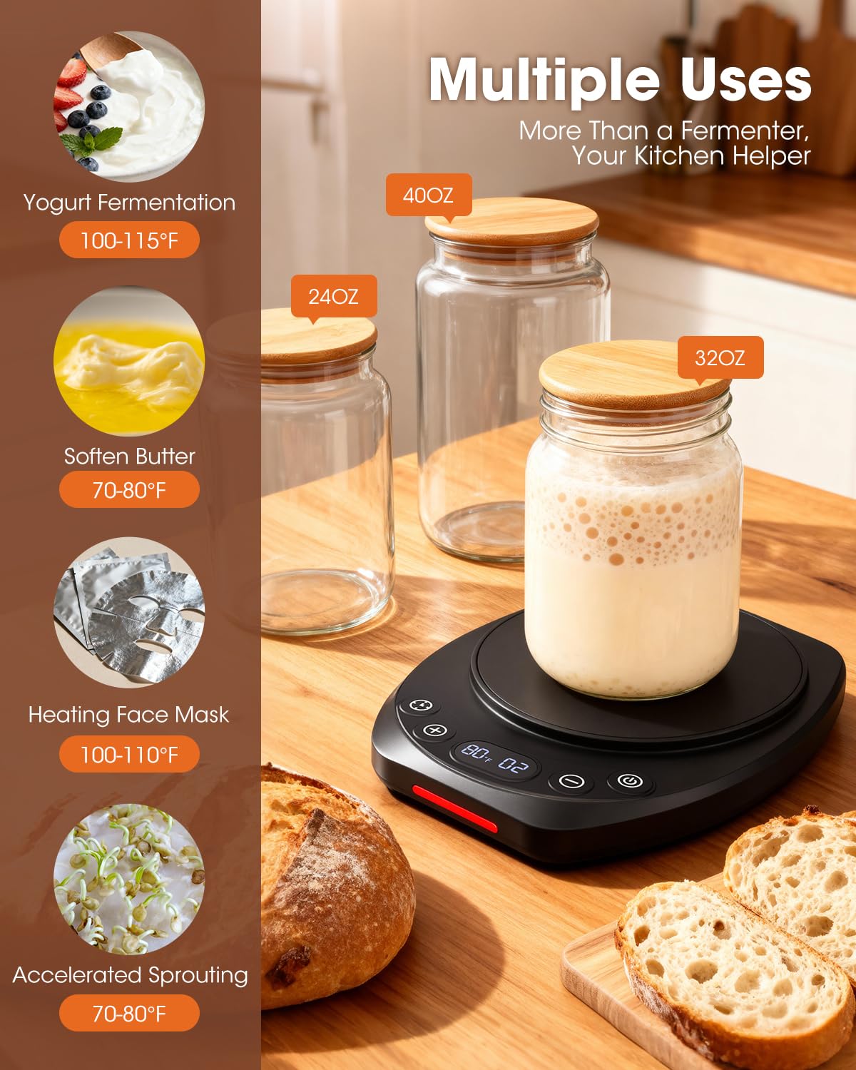 MQUPIN Sourdough Warmer uses just 12W for efficient heating.