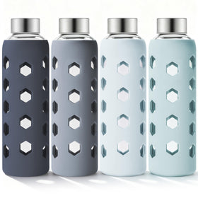 Mrsdry glass juice bottle with silicone sleeve for secure grip and splash protection.