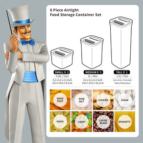 MR.SIGA 8-piece airtight set medium containers stackable for organized pantry.