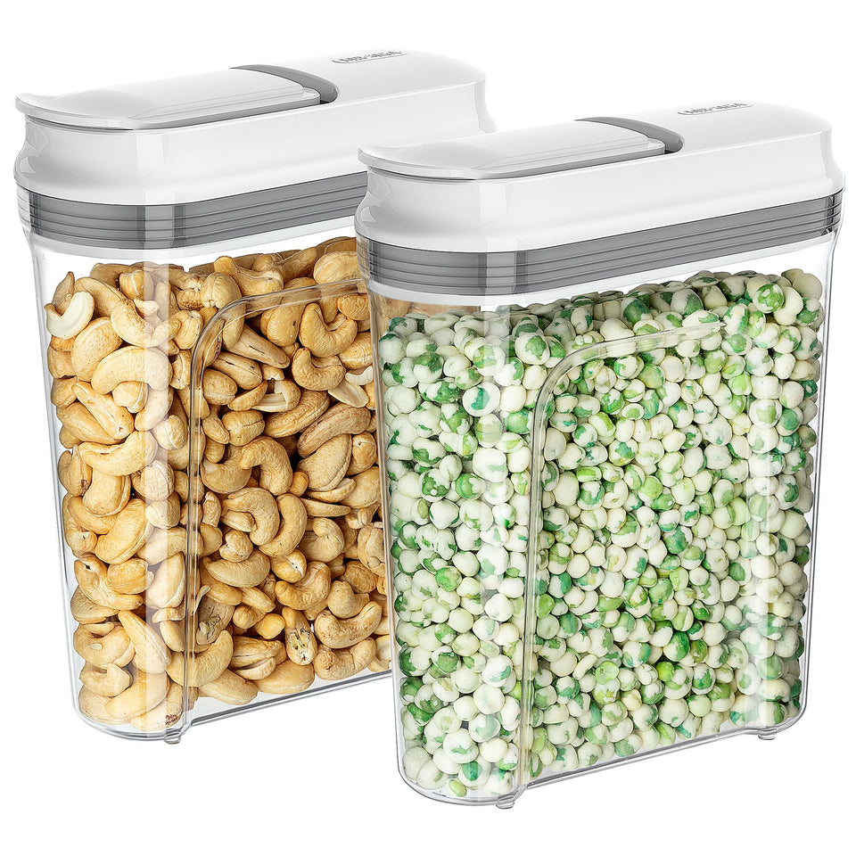 MR.SIGA airtight cereal dispenser set in clear plastic for organized two-pack storage