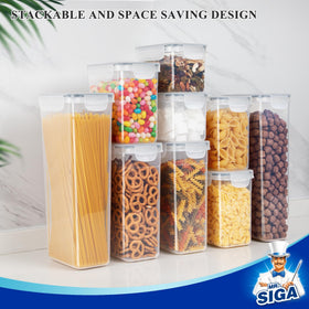 MR.SIGA kitchen scene showing organized cabinets and visible contents.