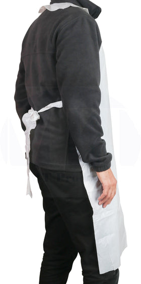 MT Products white disposable apron fits art projects, catering, and cleaning duties.