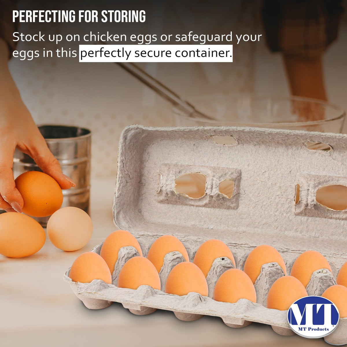 MT Products blank natural pulp egg carton surface ready for logo stamping.