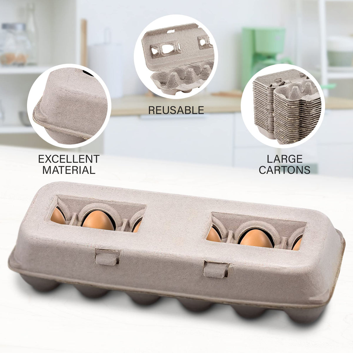 MT Products blank natural pulp egg carton close-up shows sturdy recycled material.