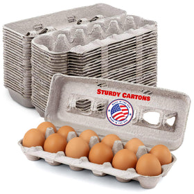 MT Products Blank Natural Pulp Egg Cartons showing capacity for 12 eggs, ideal for farms.