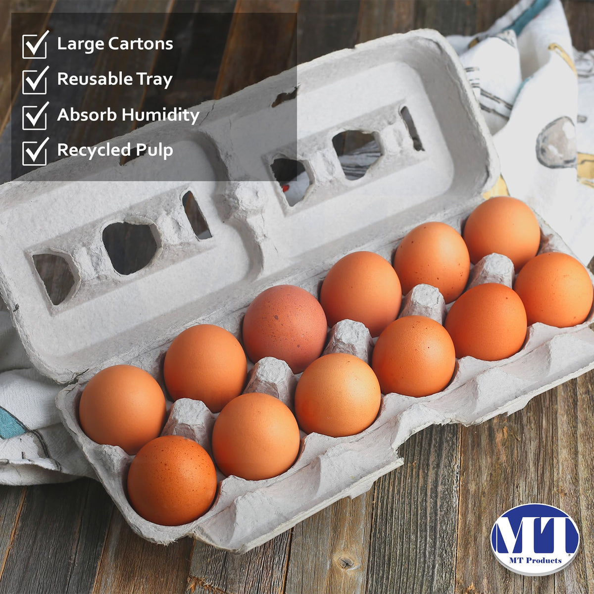 MT Products Blank Natural Pulp Egg Cartons easy to stack and carry during delivery.