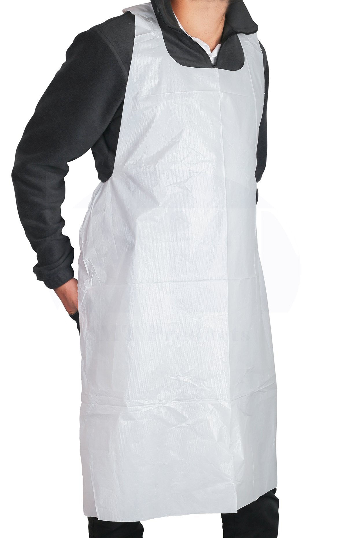 MT Products disposable kitchen apron in white protects outfits during cooking or serving