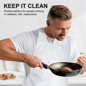 MT Products slip-on slip-off white apron for quick, comfortable wear