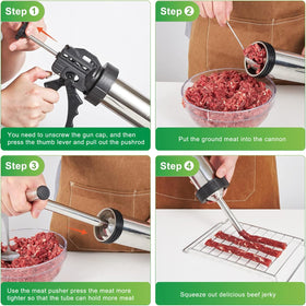 MTOGALT jerky gun features 2 lb capacity for efficient batches.