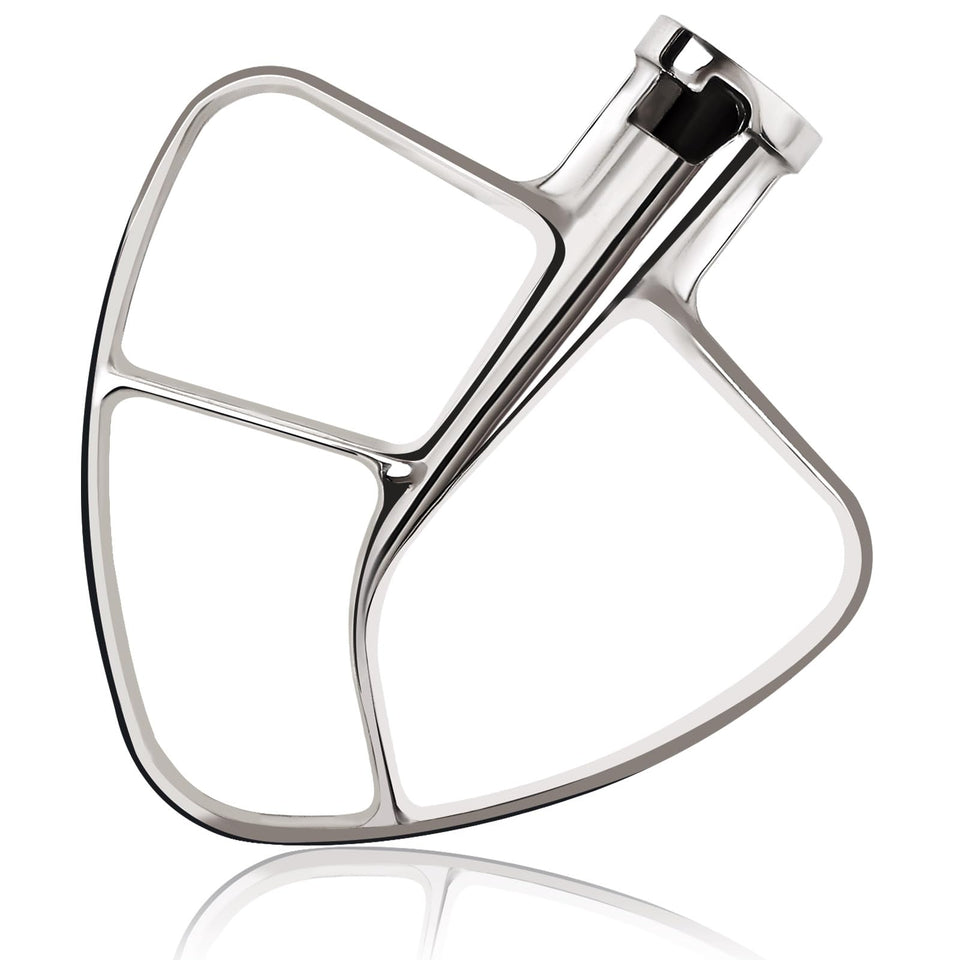 Mttobo K45B stainless flat beater front view for KitchenAid, showcasing durable steel construction