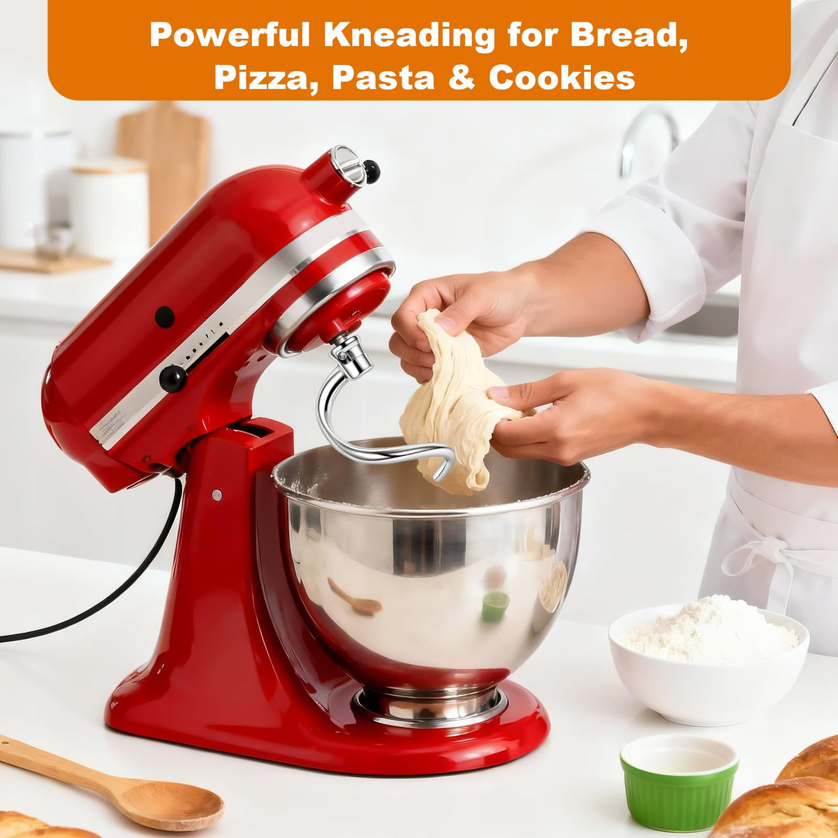 Mttobo versatile dough hook for bread, pizza, pasta, and cookies